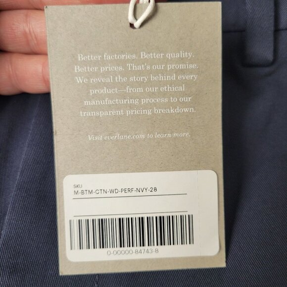 Everlane Men's Navy Blue Performance Sweat Wicking Stretch Flat Front Chino Pant - Picture 8 of 9